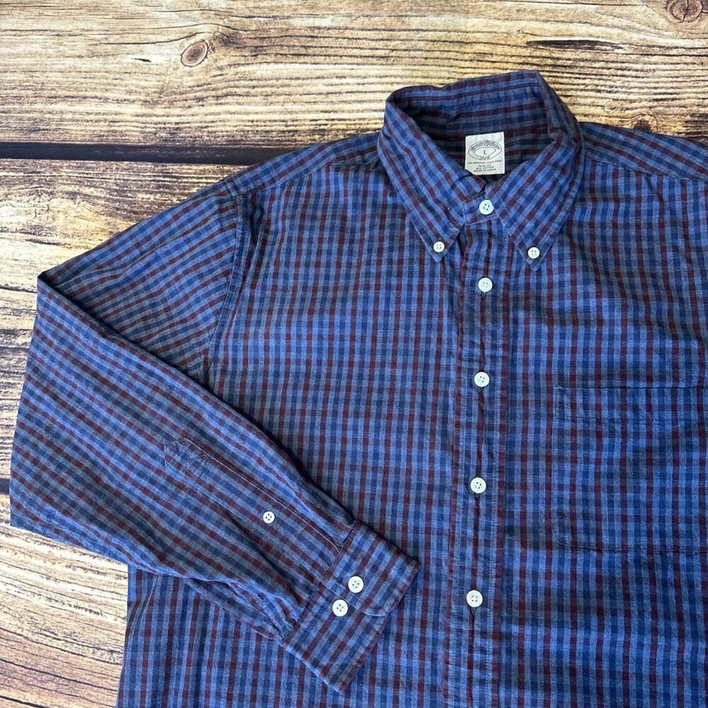 Brooks Brothers Mens Button Down Shirt Long Sleeve Checkered Blue Red Large - Picture 2 of 9